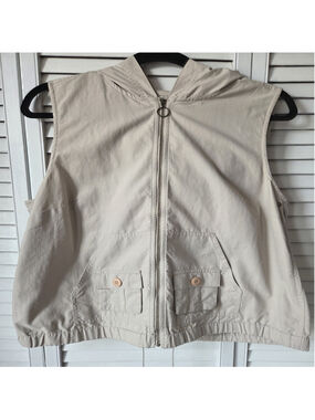 Women's Christopher & Banks Beige Hooded Utility Vest Size M